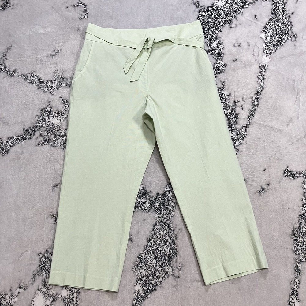 DKNY Womens Pants Size 18 Green Tie Waist Straight Leg Lightweight NWOT